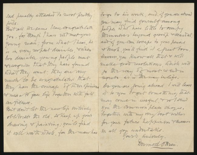 Handwritten letter from D O'Brien to Betty Webb