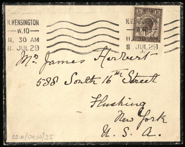 Envelope addressed to Mr. James Herbert, Flushing, New York.