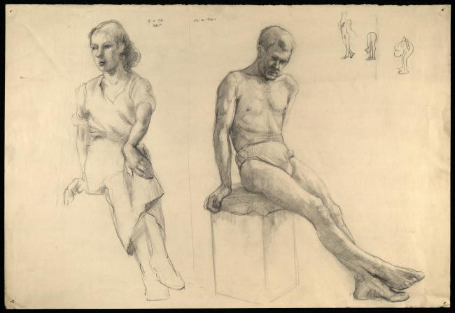 Beatrice Esther Orpen. Life Drawing: Man and woman sitting 